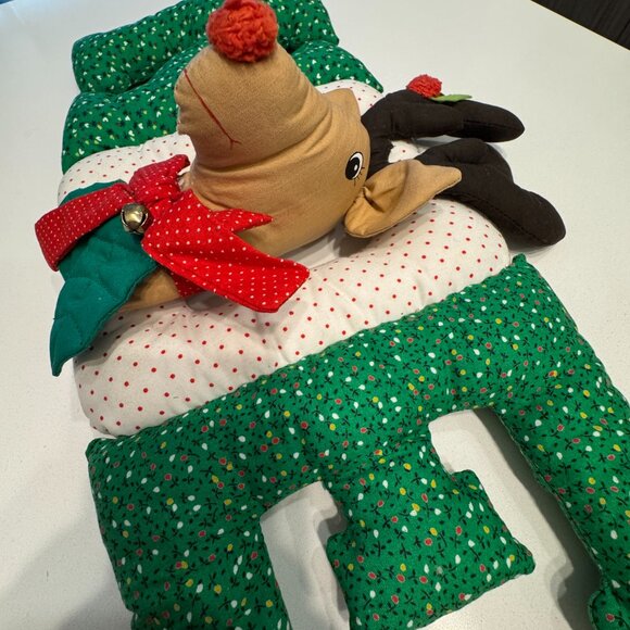 VTG Christmas Noel Banner Quilted Stuffed Wall Decor Reindeer Rudolph Handmade - Picture 3 of 8